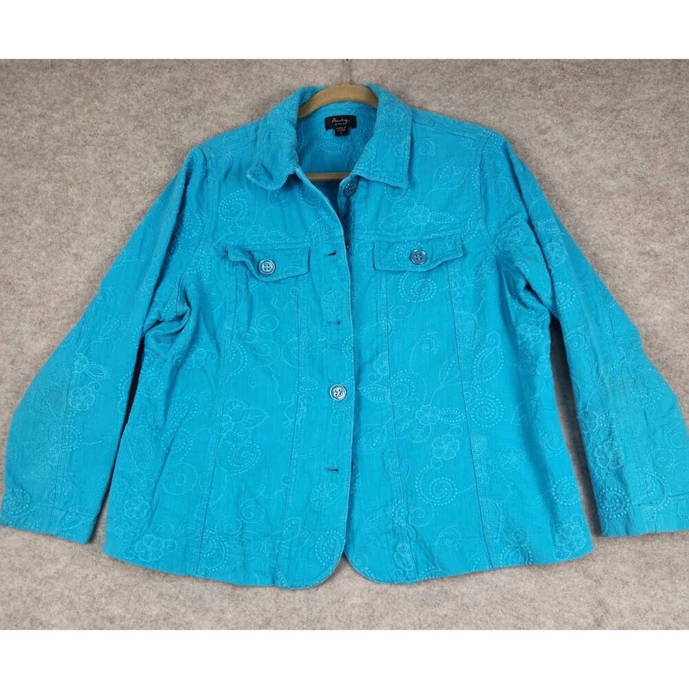 Analogy Embossed Stitch Tourquoise Jean Style Jacket Size 1X 14-16